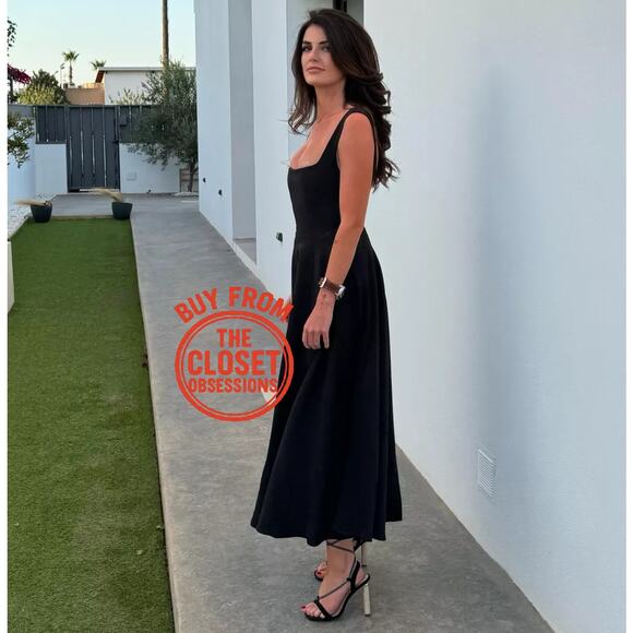 ZARA A-Line Black Midi Dress NWT Square Neck Size M and L - Picture 13 of 16